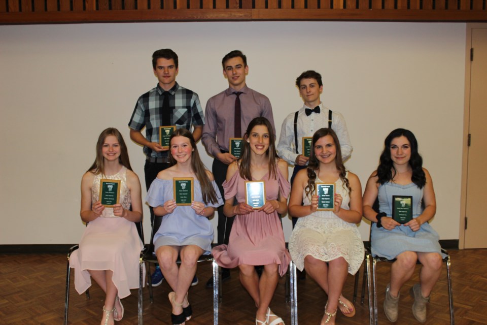 Most Improved; back row from left; Levi Dozorec, Rylan Bahrey, Brady Gelowitz, front row from left;  Mallory Stackhouse, Grace Balog, Belen Reed, Brielle Kitchen, and Savannah Guy.