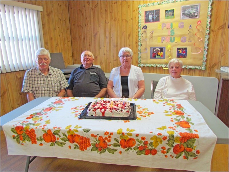 June birthdays on June 26 supper - Ruben Rempel, John Petrun, Sandra Long and Pat Trischuk. Photos by Lorraine Olinyk