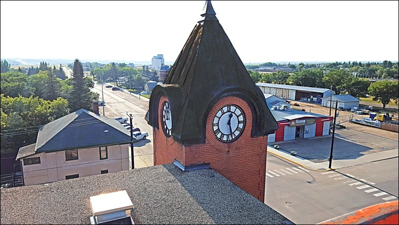 All four faces of the post office clock tower should be running for the block party in Battleford Thursday. Photo submitted