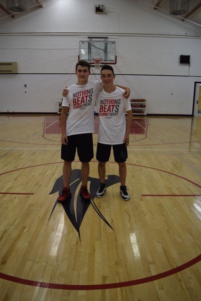 Hudson Bailey, left, and Dawson Zuravloff of Canora were joined by players from Norquay, Sturgis, Kamsack and Yorkton at the NBC Basketball Camp from July 8 to 12.