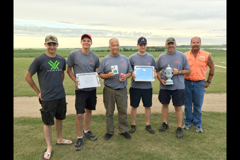 From left, Chase McNabb, Sam Meek, Reg King, Logan King, Jason Coldwell and Rennie Meek from the Estevan Trapshooting Club attended provincials. Photo submitted