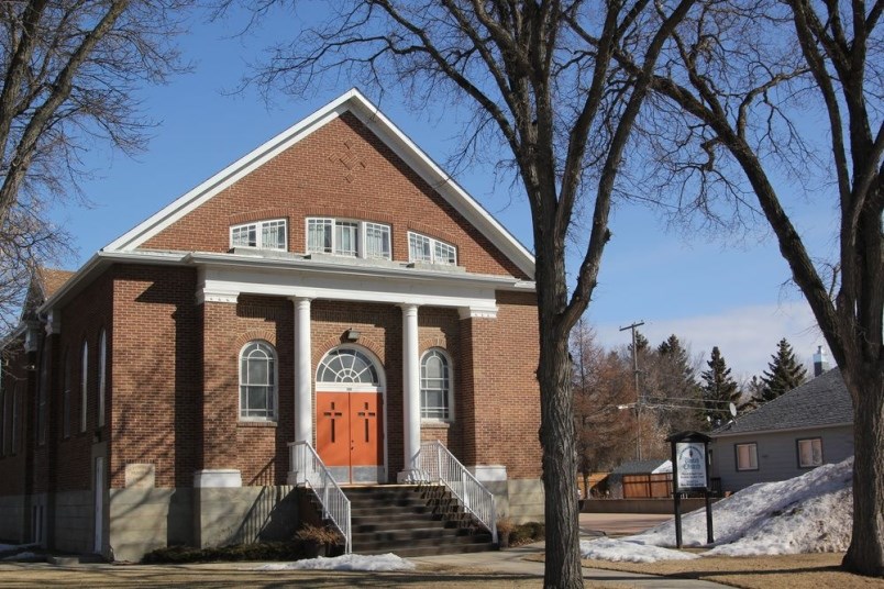 On the lower left corner of the Westminster Memorial United Church in Kamsack is a cornerstone that includes a time capsule which will be opened following a special service in the church on August 4.