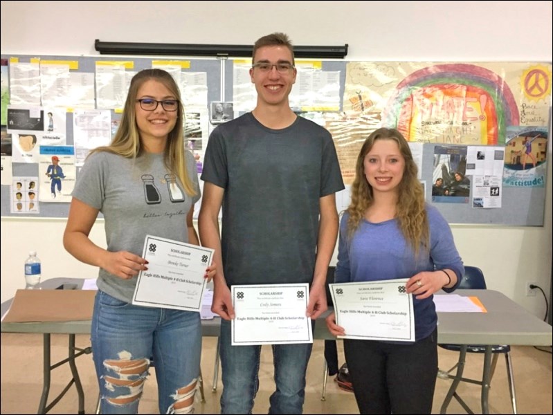 Eagle Hills Multiple 4-H Club Scholarship – Brooke Turner, Cody Somers, Sara Florence. Missing: Dallyn Loewen.