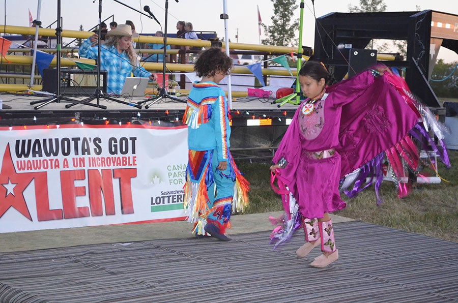 Zane Littlechief and Tariah Littlecrow perform in the Talent Show at Wawota Heritage Days.
