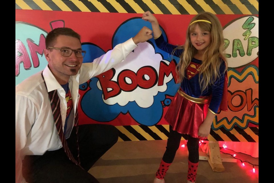 Clayton Malanowich (Superman) and his daughter Talecia (Supergirl) enjoyed some quality father/daughter time at the Superhero Princess Dance on July 18 at the Canora Curling Rink.