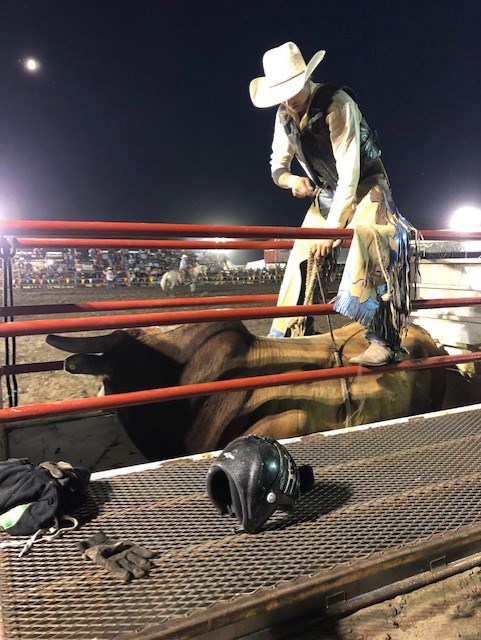 This cowboy getting ready for his hope-to-be 8 second bull ride.