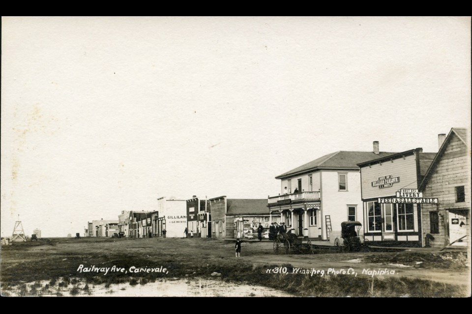 Railway Avenue in Carievale, c. 1910. Hotel is third from right. Photo from Autumn Leaves, Gilded Sheaves (1988)