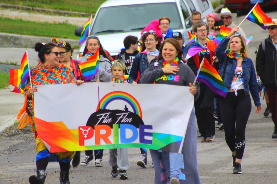 The Flin Flon Pride group begins the annual Pride parade near Green Street.