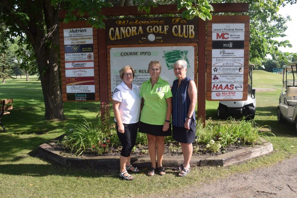 At the Canora Ladies Golf Tournament on August 14, the winners of individual stroke play, from left, were: Phyllis Paul of Crystal Lake in the championship flight, Darlene Senkow of Canora Beach in the first flight and Maxine Stinka of Canora in the second flight.