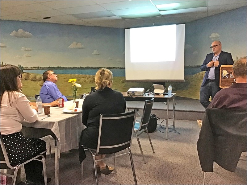The oil and gas sector was front and centre at the Battlefords Chamber of Commerce Monday as Chris Montgomery, of the Canadian Association of Petroleum Producers, presented on the current issues facing the industry, including pipelines. Photos by John Cairns
