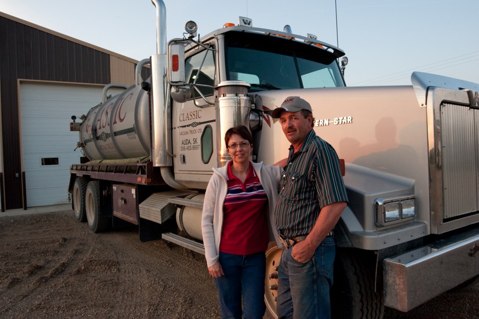 Tammy and Randy McCannell, as seen in this file photo from 2009, have shut down their business, Classic Vacuum Truck in Alida. They had built a new shop in Redvers (not the shop pictured) after winning a lot in a draw at 2008’s Redvers & District Oil Showcase.