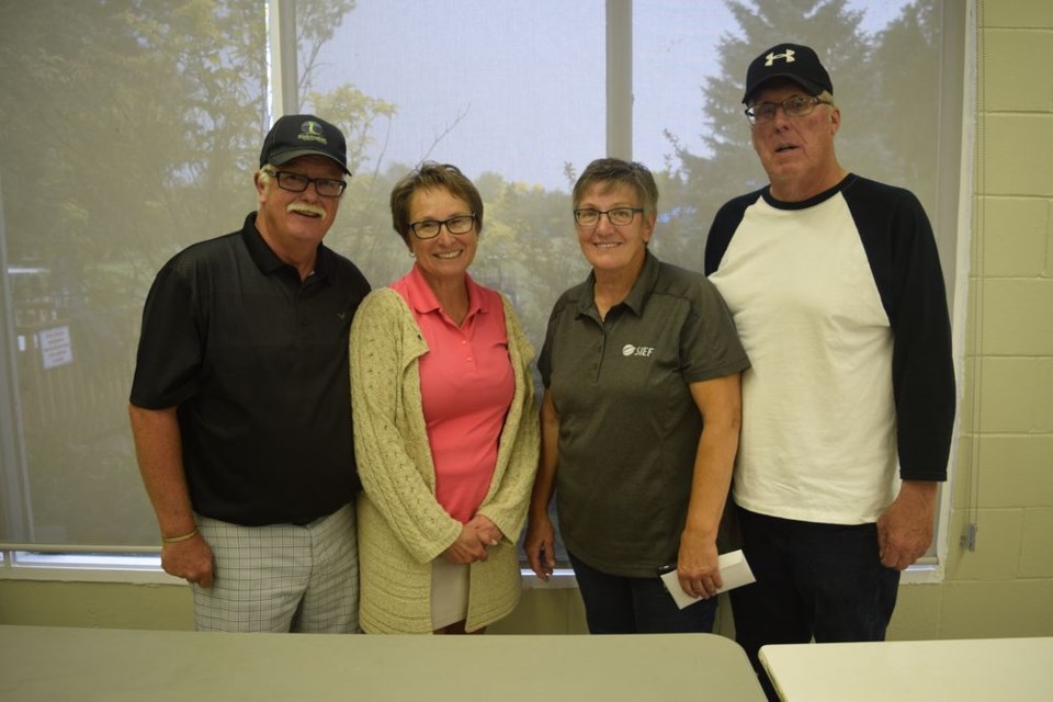 At the Canora Golf and Country Club Senior Mixed Tournament on September 5 the winners in the mixed category, from left, were: Kevin and Barb Coleridge of Good Spirit Acres (championship flight), Gail and Ivan Peterson of Sturgis (first flight)