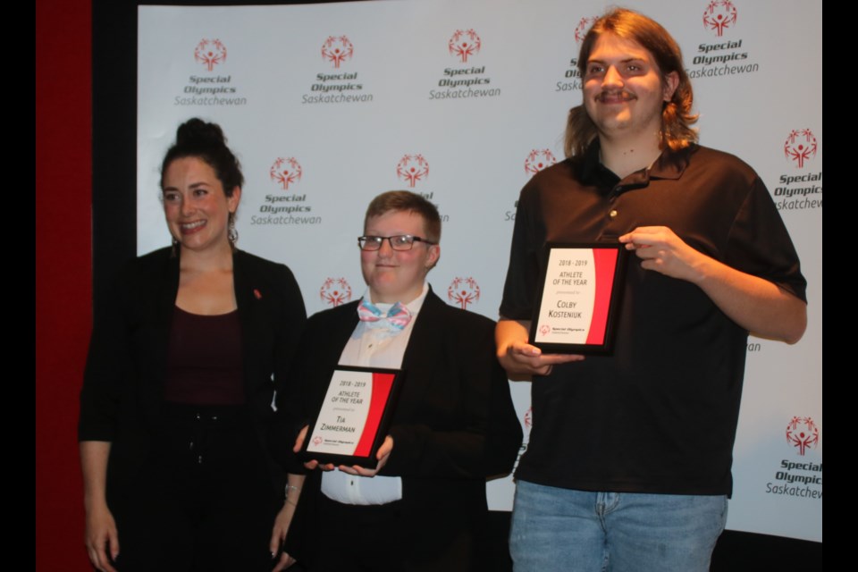 Faye Matt - CEO Special Olympics Saskatchewan, Tia Zimmerman - Athlete of the Year, Colby Kosteniuk Athlete of the year