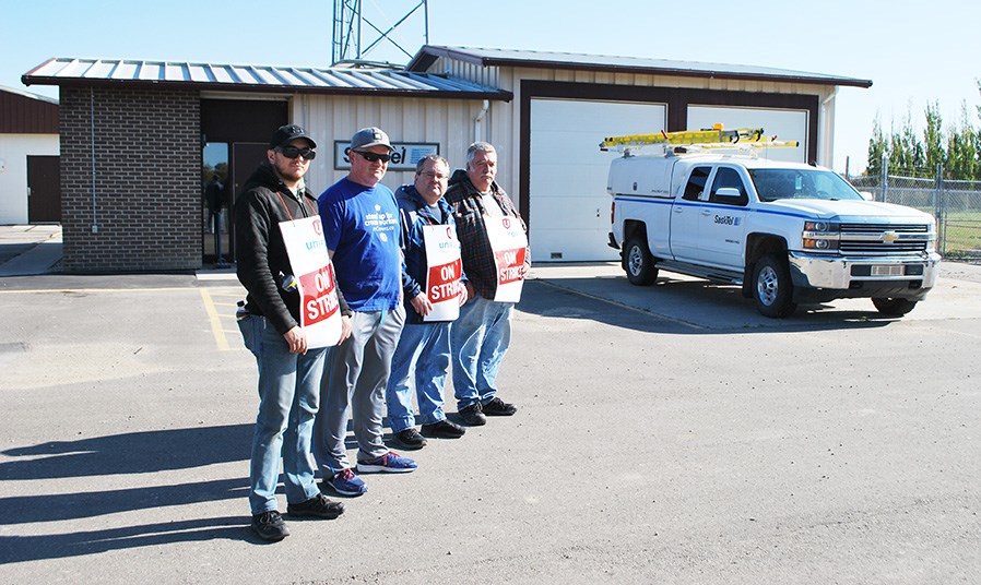 Unifor workers province-wide went on strike on Monday, Oct. 7. In this photo SaskTel workers hit the picket line in Carlyle. Workers were not available for comment.