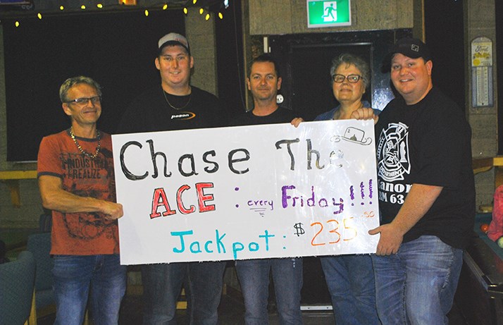 Manor’s Chase The Ace fundraiser is back. (L-R): Kim Halvorson, Brayden Rowley, Adam Lees, Lucille Dunn and Kent Lees.