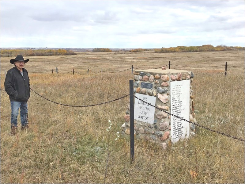 Don Favel, who does special projects for Poundmaker First Nation, as well as representatives with the Métis Nation of Saskatchewan visit the cemeteries located near the Oblates’ land south of Battleford on Wednesday, Oct. 9. Photos by John Cairns