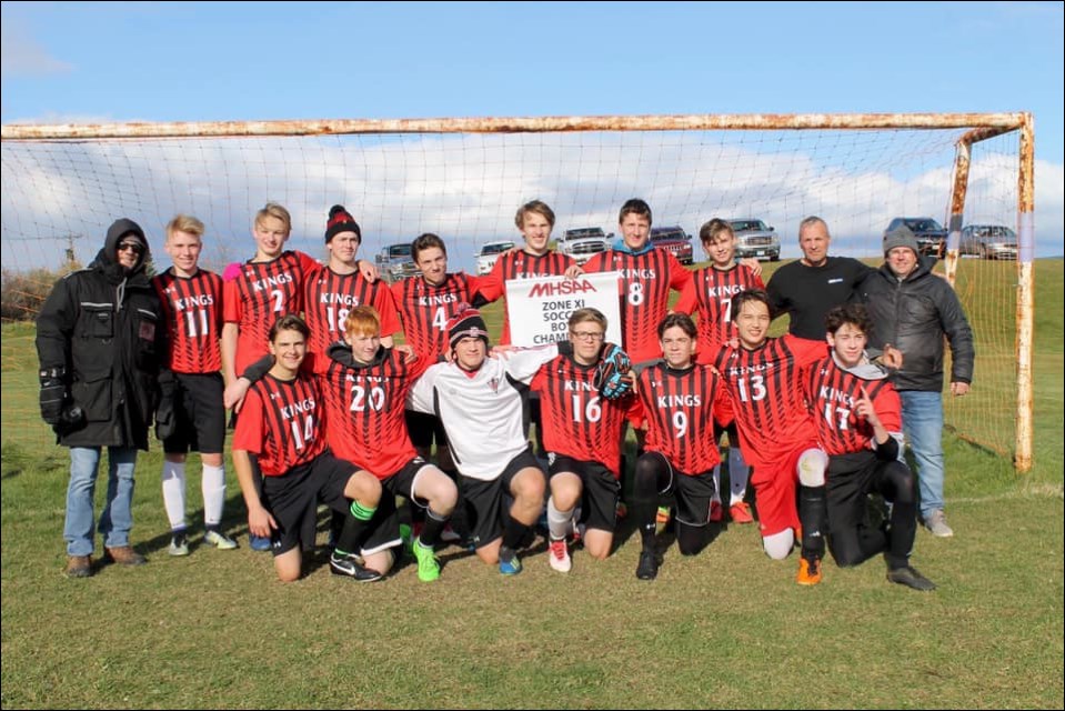 The Hapnot Collegiate Kings took home the Zone 11 soccer championship Sept. 27, defeating Thompson 2-1 in the final to clinch the banner. The Kweens fell just short of clinching a Hapnot sweep, losing the final to Thompson on penalties after tying 1-1 through regulation and extra time. The Kings will be heading to Minnedosa Oct. 18-19 for provincials. - PHOTO BY CHRISTINE WILLIAMS