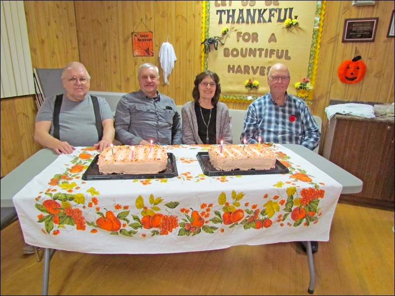 Borden Friendship Club October birthdays - Tom Popoff, Peter Thiessen, Sheila Block and Stew Walton.