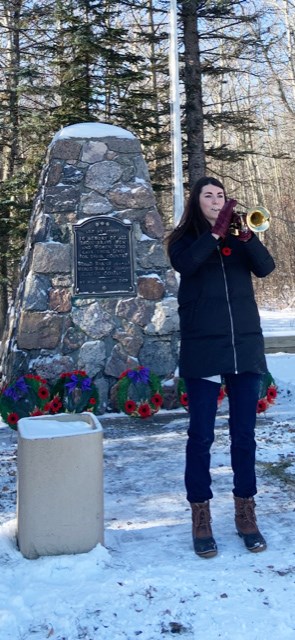 Ainsley Sauter trumpeted “The Last Post” and “Reveille” at the MMPP Remembrance Day Service on Nov. 11.