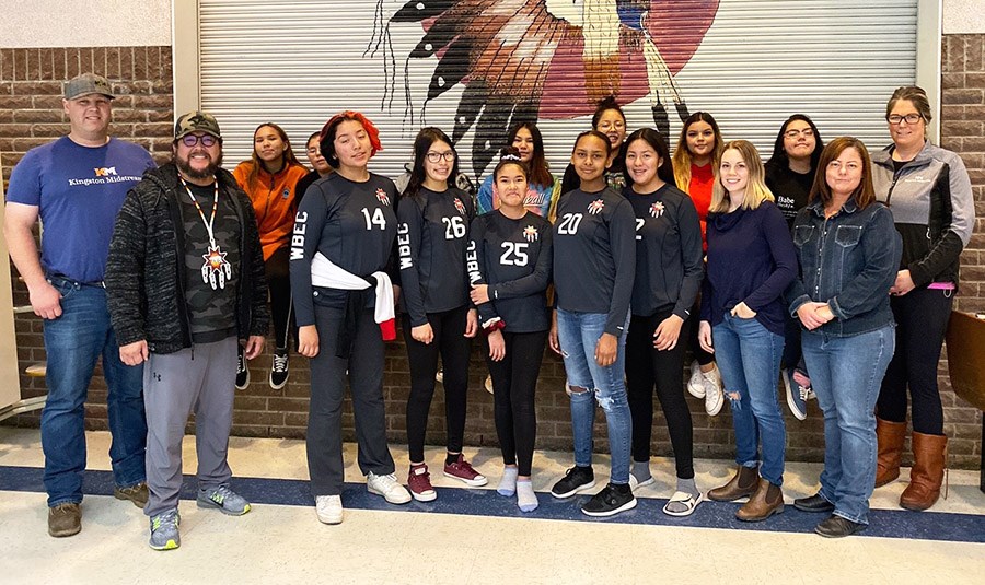 On Nov. 15, Kingston Midstream donated over $2,000 worth of equipment and jerseys for the volleyball program at the Whitebear Education Complex. Kingston Midstream is proud to support the communities where we live and work. L-R: Jeff Lees, Kingston Midstream Foreman, Carlyle, Chief Nathan Passup – Whitebear First Nation, student athletes from Whitebear Education Complex, Carlee Cowlthorp, Safety Advisor with Kingston Midstream, Sheri McArthur, Principal and Coach at Whitebear Education Complex, Becky Cassidy, Advisor of Public Affairs with Kingston Midstream.