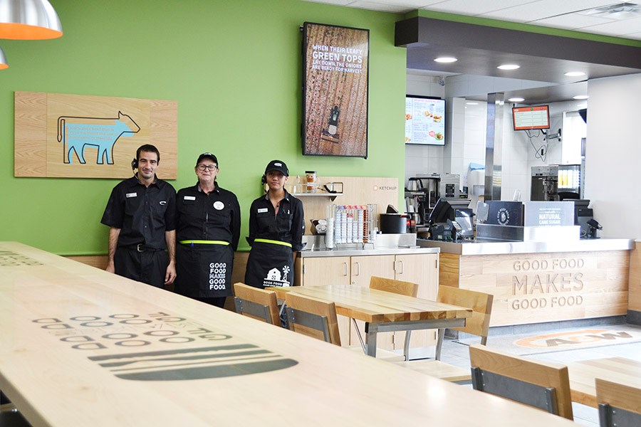 Manager Jesse Smith (left) is very pleased to have the A&W back open for business and serving customers, as are employees Audrey Veysey and Hannah Bata.