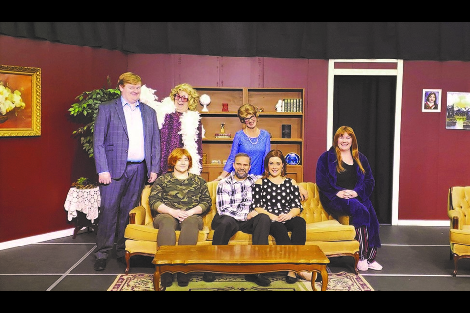 The cast of 'Mom's Gift': Standing are Kevin Guebert, Kirk Friggstad, Patti Haraldson, while seated are Emily Vandenberg, Phil Guebert, Amber Turton, and Jill Lee.