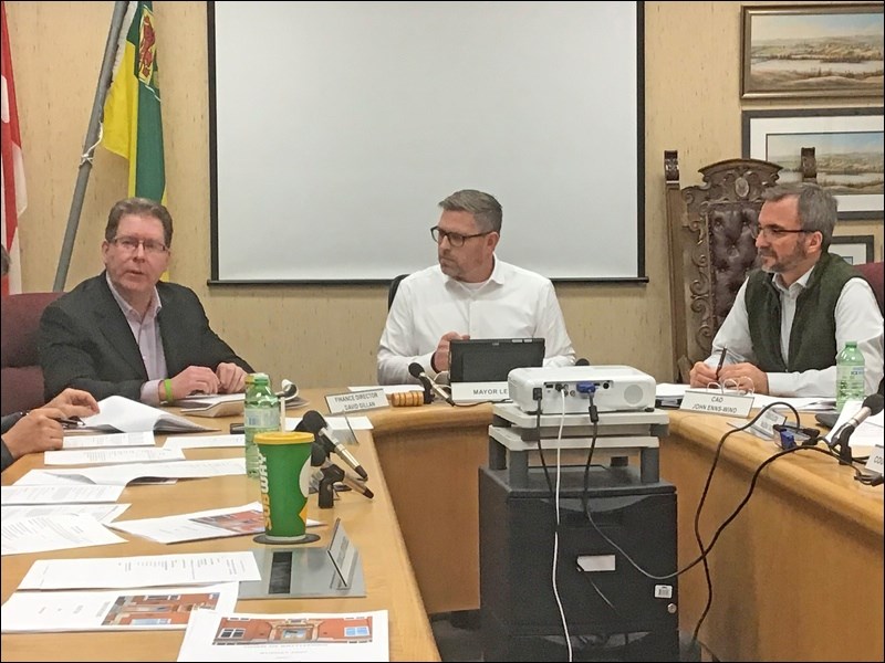 Director of Finance David Gillan presents the 2020 budget for the Town of Battleford as Mayor Ames L