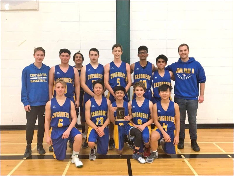 The winning Crusaders team after winning the Melfort Junior Invitational Tournament (MJIT): Back row