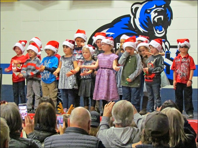 Borden School Concert Dec. 19 - K/1 class singing Jingle Bells and Christmas Cheer.