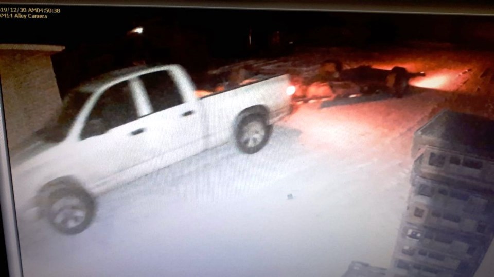 Police are looking for suspects operating a white truck and flat deck trailer. These suspects have b