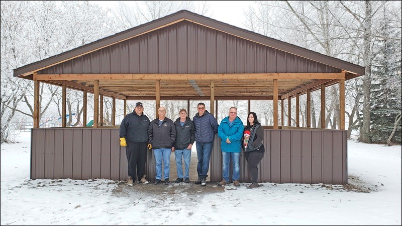 Unity Regional Park members stand with the newly constructed picnic pavilion ready for use in the town’s regional park. Photos by Sherri Solomko