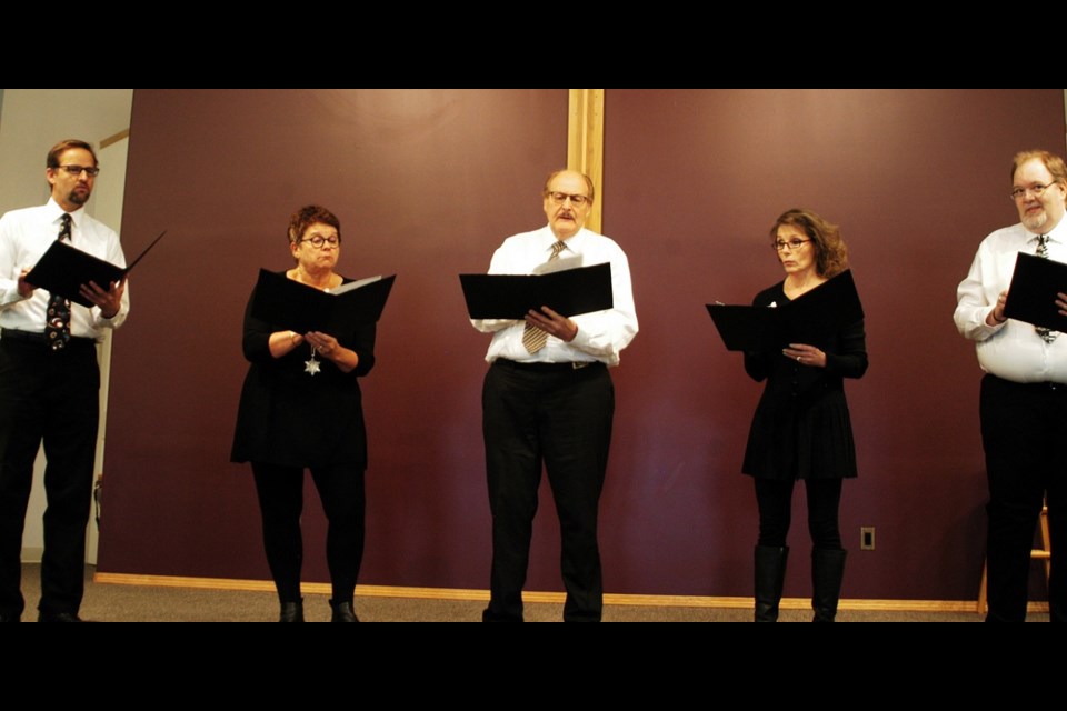 Phil Guebert, Maureen Weiterman, Floyd Childerhose, Barb Friesen and Kirk Friggstad with a performance from one of Equinox Theatre's past productions.