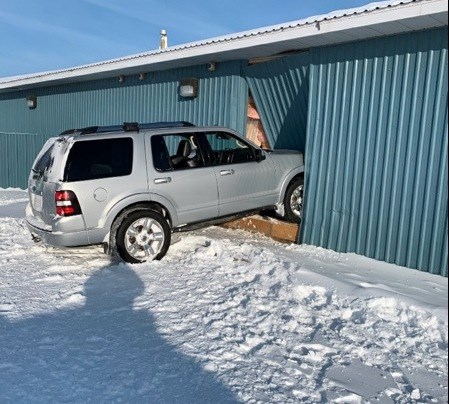 An SUV used to threaten a Loon Lake RCMP officer eventually rammed the side of a gas station in Makwa Saturday. The officer was not injured and two people were arrested at the scene.