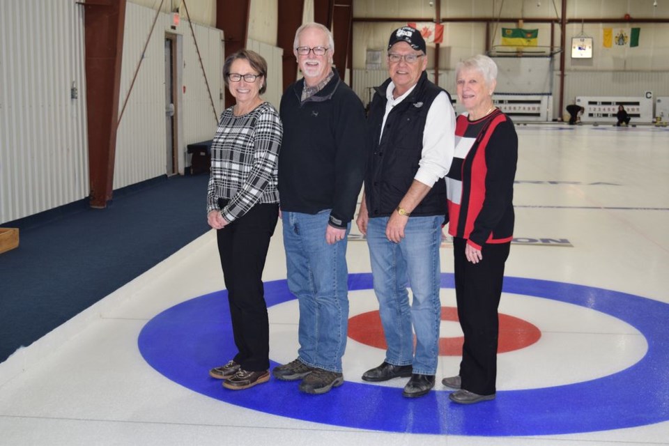 The rink skipped by Barb Coleridge finished in first place at the Canora Seniors’ Bonspiel. From left, were: Barb and Kevin Coleridge (third) of Good Spirit Acres, Bob Waselenko of Canora (second) and Maxine Stinka of Canora (lead).
