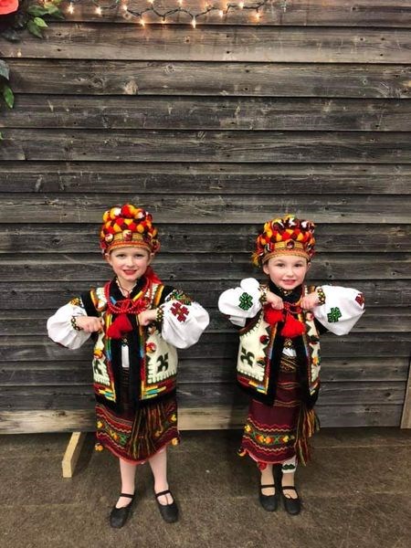 Jordyn Killniak, left, and Quinn Gazdewich of the Norquay Rosa Ukrainian Dance Club, performed a Hutzul region dance with Group 2.