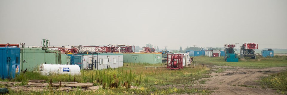 drilling rigs racked at Lloydminster