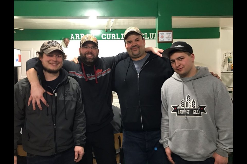 The Arran rink, first in the third event, from left, were: Derreck Kruk, skip; Mike Rudy of Kamsack, third; Joe Makohoniuk, second, and Braden VanKleek, lead.