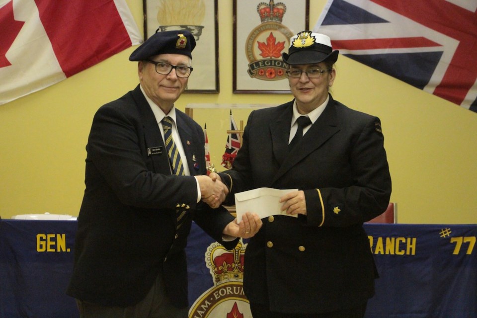 Legion President Ken Gordan with Corey Anderson, representing the Navy League Cadets.