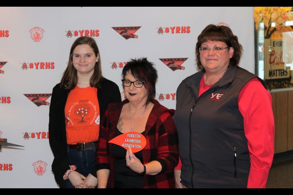 Laura Gillis, one of seven student co-chairs for CSLC 2020 with Penny Sandercock and Barb Woytas from the Yorkton Exhibition Association.