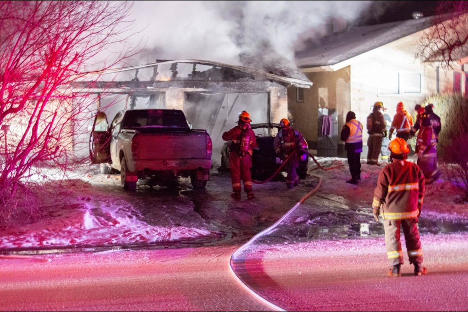 The Estevan Fire Rescue Service was called to this fire on Isabelle Street on Thursday evening. Photo by Robert Godfrey of Lemon Wedge Marketing