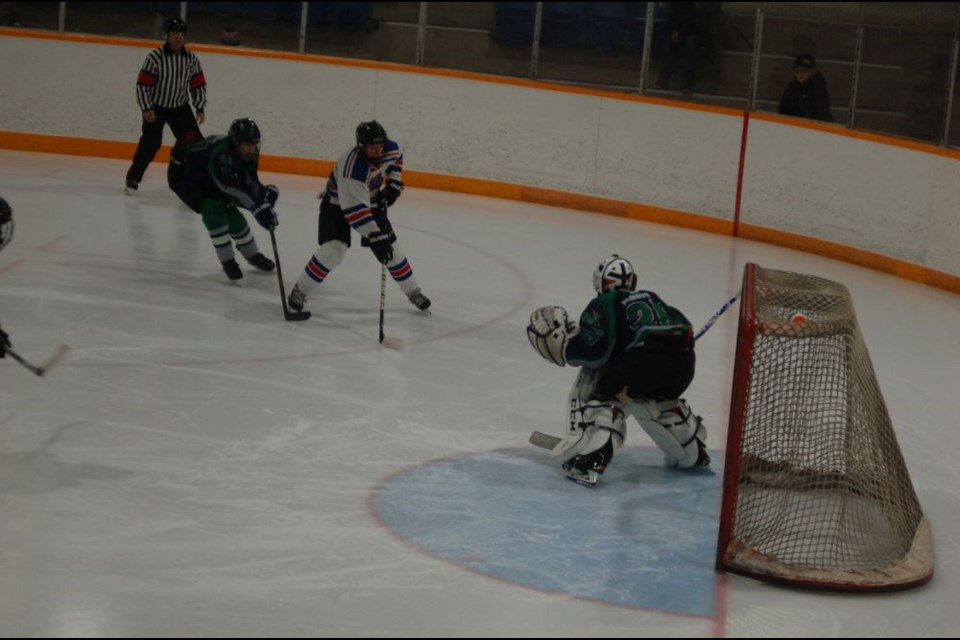 Logan Wolkowski broke in behind the defense for a great shot on the Melfort net.