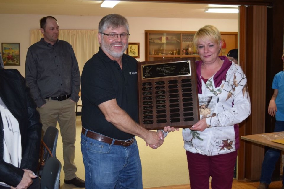 Kate Lockert was the winner of the Member Recognition award, presented by Robin Ludba, at the River Ridge Fish and Game League Banquet and Awards Night on March 7.