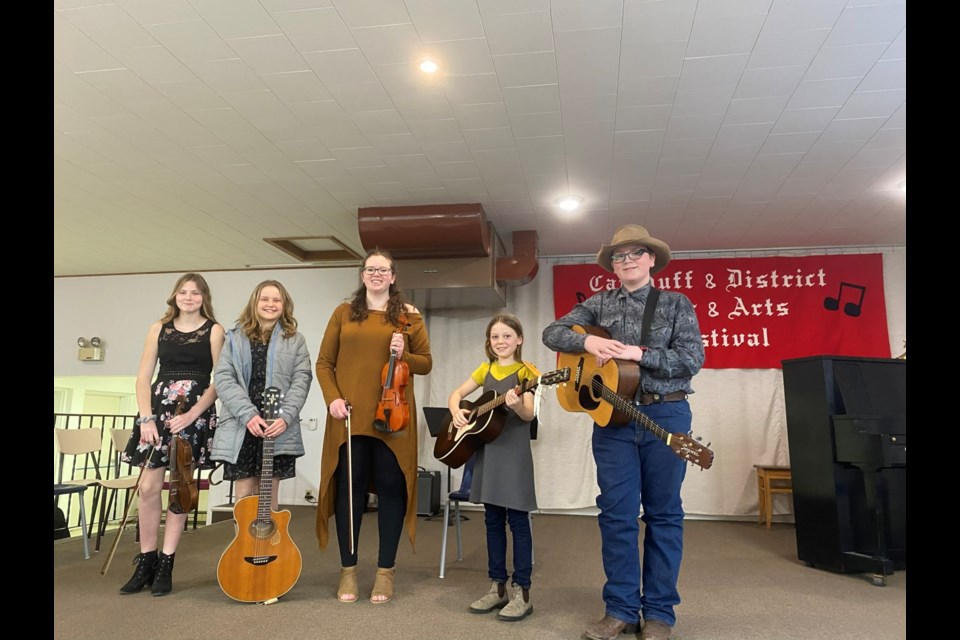 Some of strings and guitar performers were, from left, Shasta Lemieux, Adrianna Junk, Jillian Bayliss, Fin Eckersley and Morgan Bayliss. Photo submitted