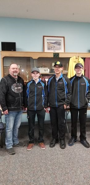 The rink entered by Brody Harrison of Canora captured the A event championship of the Canora Men’s Bonspiel held from March 4 to 7. From left, were: Dallas Harrison (alternate), Burke Sebastian (third), Connor Bodnarek (skip) and Brody Harrison (second). Unavailable for the photo was Taber Ebert (lead).