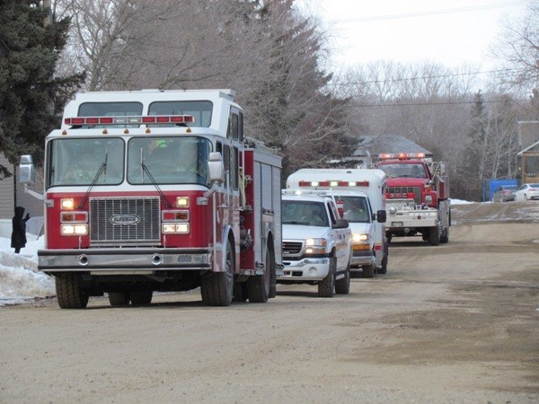 Borden firefighters parade on April 11 in Borden.