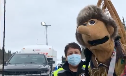An April 2 Facebook video by Ken Bighetty in which his puppet Chief stumbles across a COVID-19 checkstop in Nisichawayasihk Cree Nation has been shared more than 1,000 times.