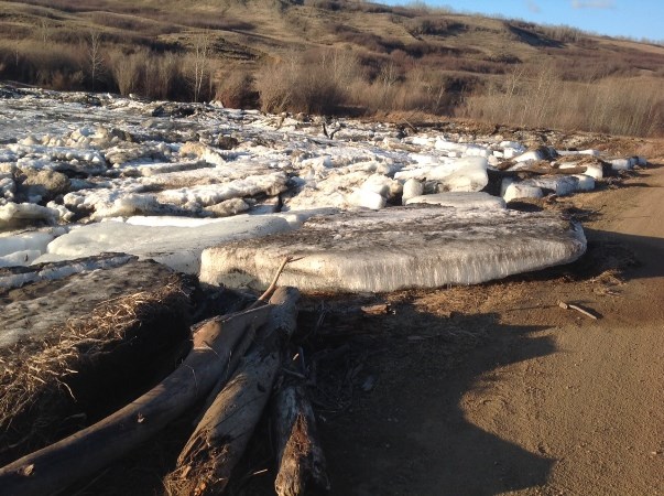 This is the ice that just about came right onto the road at Paynton Ferry south of Meota. Photo by Lorna Pearson