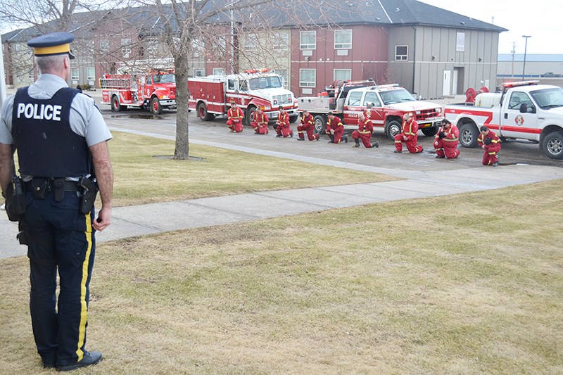 Carlyle and R.M. 63 Fire and Rescue paid their respects at the Carlyle RCMP Detachment in honour of Constable Heidi Stevenson who was killed in the line of duty during the recent event in Nova Scotia .