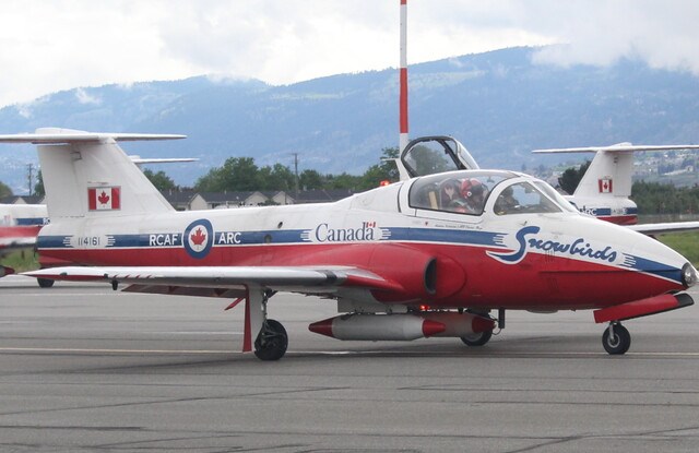 The Snowbirds plane prepared for takeoff at the Kamloops Airport Sunday morning before crashing minu