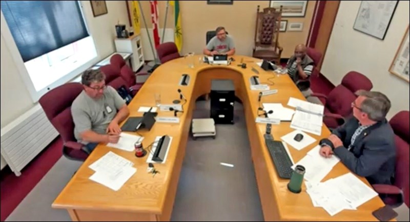 Part on-site, part virtual, Tuesday's meeting of Battleford town council. Screenshot by John Cairns